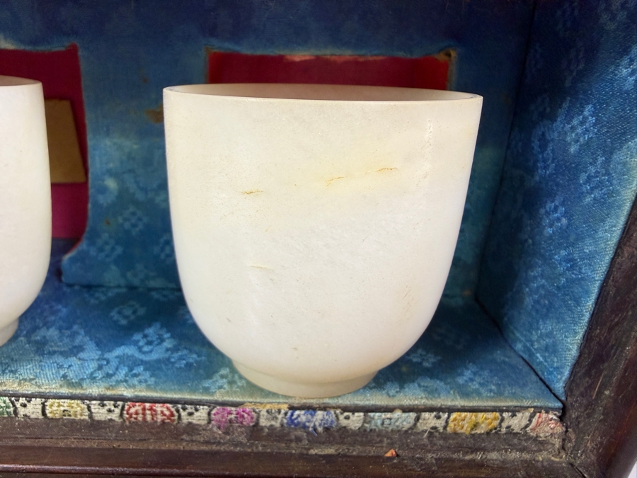 (4) Chinese White Jade Cups with Wooden Presentation Case - Cups are 2 1/8'H - (Note One Cup Has a Crack at Top and One Cup Has a Chip in Base - See Photos) [Photo 7]