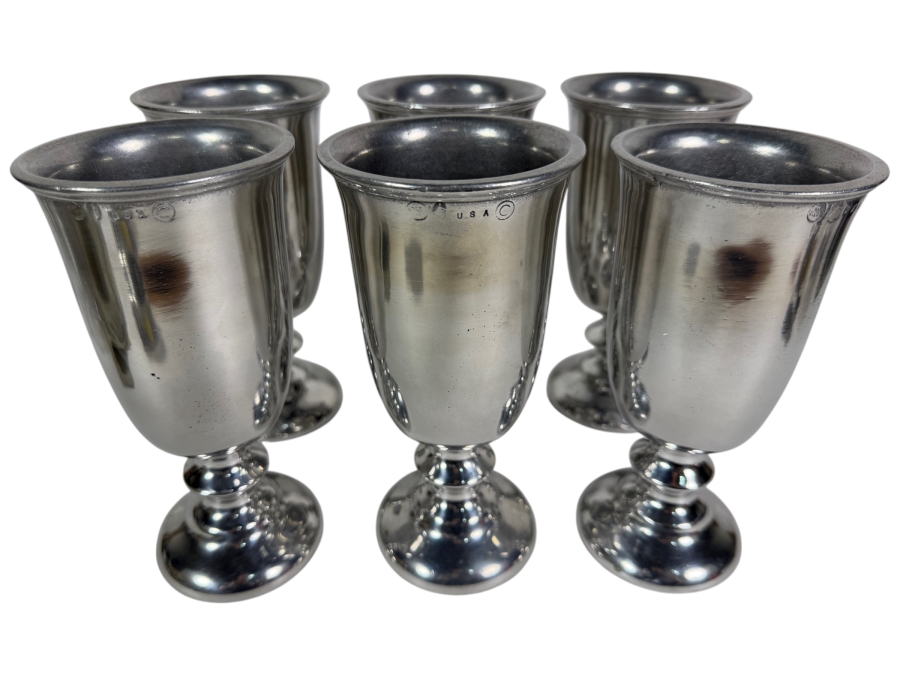 (6) Wilton Armetale Pewter-Finish Chalices 7'H