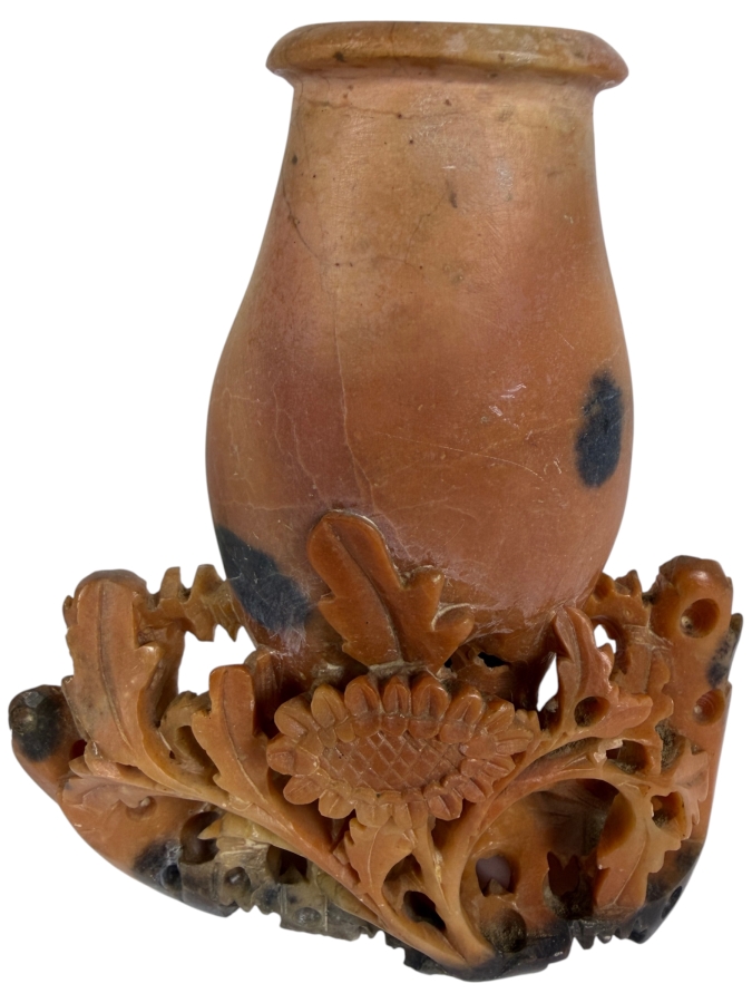 Vintage Chinese Carved Soapstone Vase 5.5'H