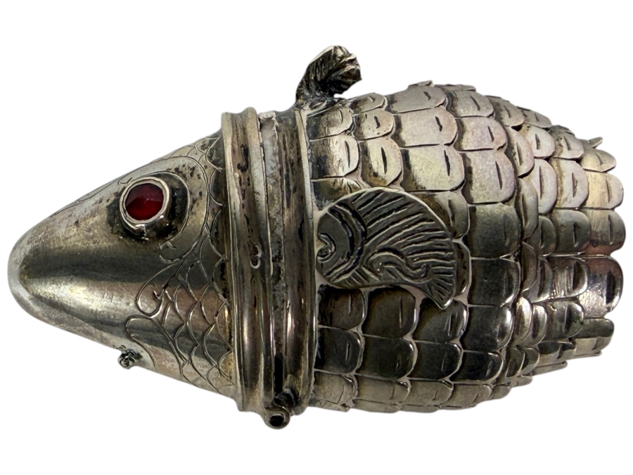 Articulated Silver Fish Spice Box or Container Missing Tail 2.5'L 47g