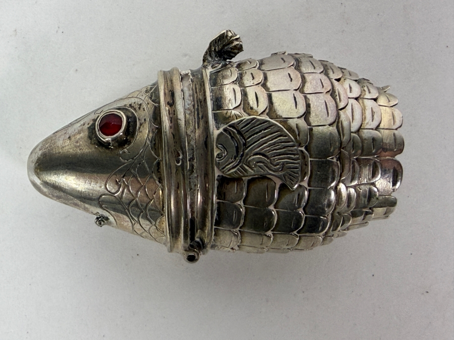 Articulated Silver Fish Spice Box or Container Missing Tail 2.5'L 47g [Photo 2]