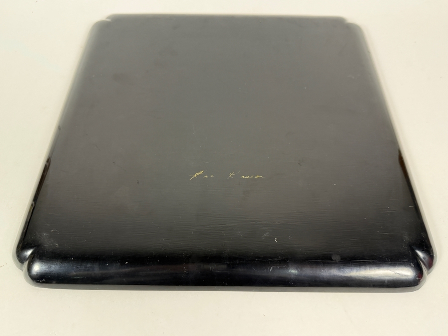 Rae Kasian Signed Japanese Lacquered Wood Serving Tray with Some Damage - See Photos 14' X 14' [Photo 4]