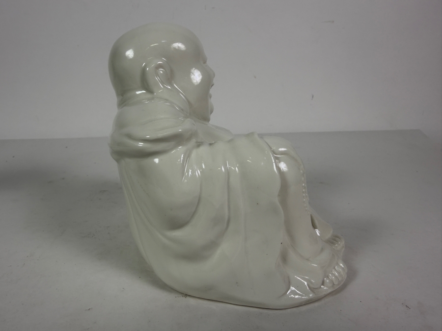 Glossy White Porcelain Laughing Buddha Statue From Hong Kong 5.25'H [Photo 3]