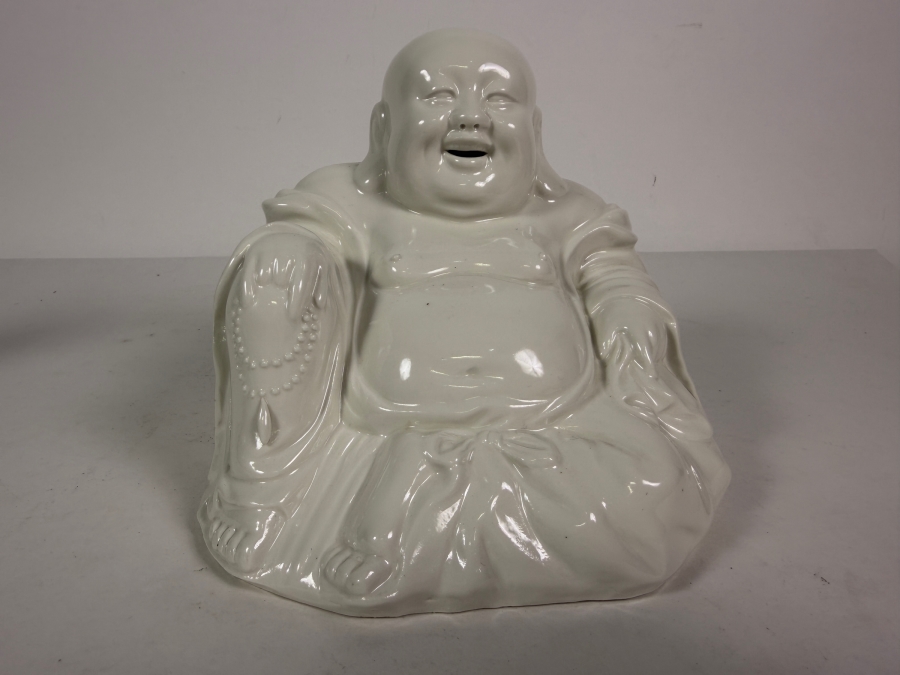 Glossy White Porcelain Laughing Buddha Statue From Hong Kong 5.25'H [Photo 2]