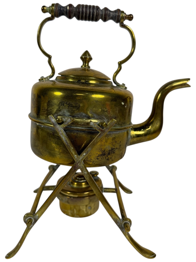 Antique Edwardian English Brass Teapot Spirit Kettle and Stand Circa 1840 from Gump's Antique Collection 11'H