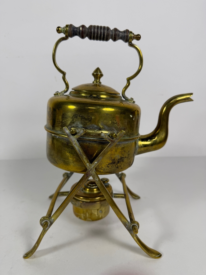 Antique Edwardian English Brass Teapot Spirit Kettle and Stand Circa 1840 from Gump's Antique Collection 11'H [Photo 2]