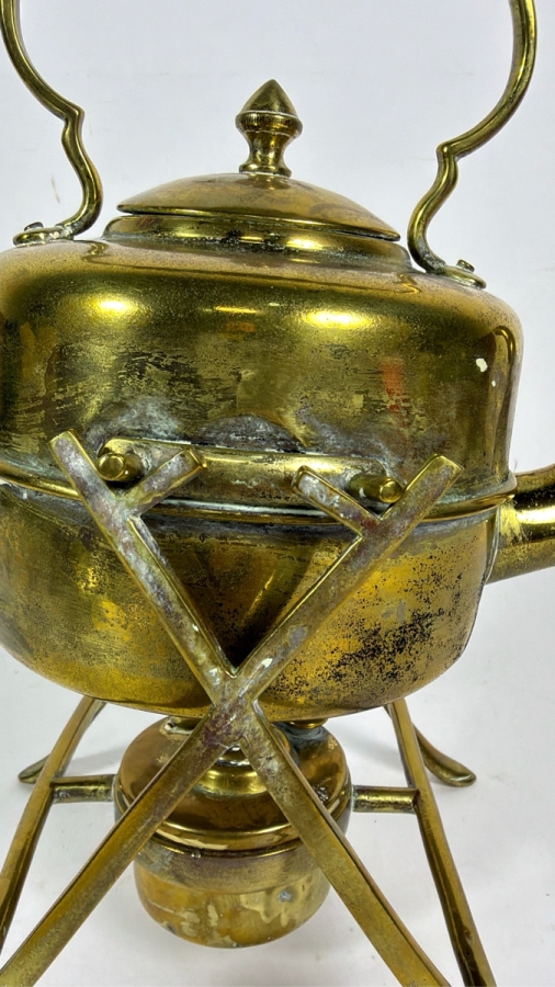 Antique Edwardian English Brass Teapot Spirit Kettle and Stand Circa 1840 from Gump's Antique Collection 11'H [Photo 4]