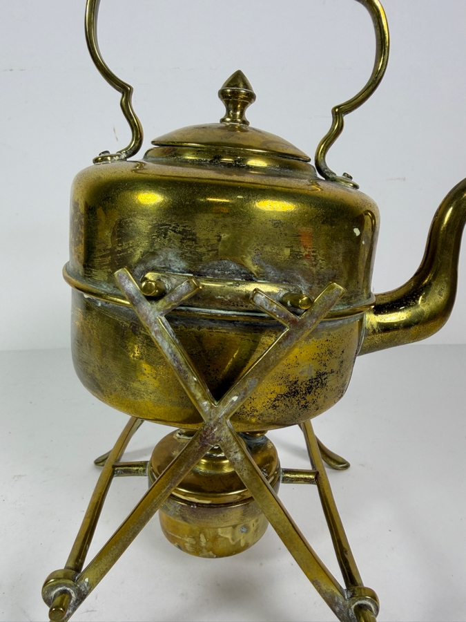 Antique Edwardian English Brass Teapot Spirit Kettle and Stand Circa 1840 from Gump's Antique Collection 11'H [Photo 5]