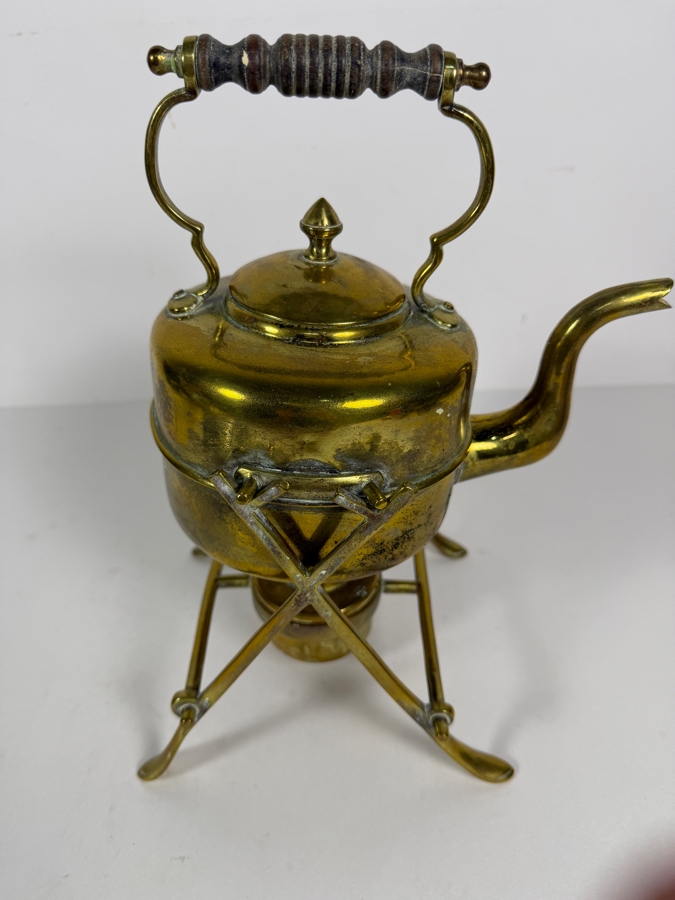 Antique Edwardian English Brass Teapot Spirit Kettle and Stand Circa 1840 from Gump's Antique Collection 11'H [Photo 3]