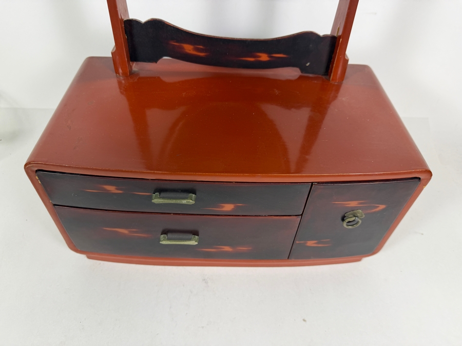 Vintage Japanese Red Lacquer Kyodai Tabletop Vanity 14W X 7.5D X 21H [Photo 8]