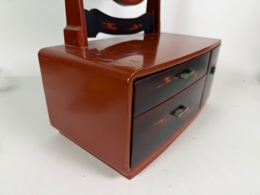 Vintage Japanese Red Lacquer Kyodai Tabletop Vanity 14W X 7.5D X 21H [Photo 4]