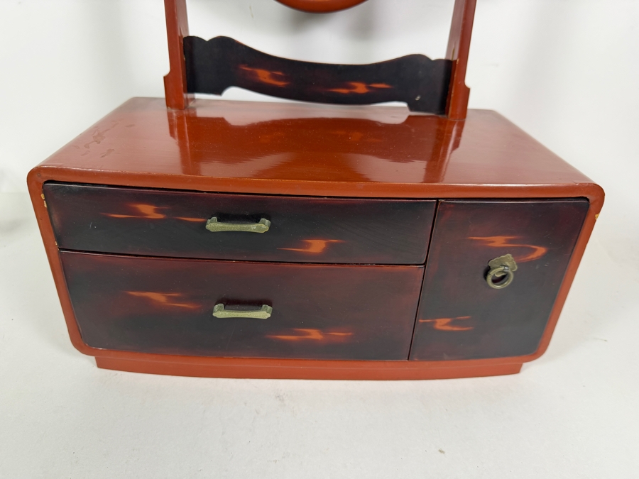 Vintage Japanese Red Lacquer Kyodai Tabletop Vanity 14W X 7.5D X 21H [Photo 7]