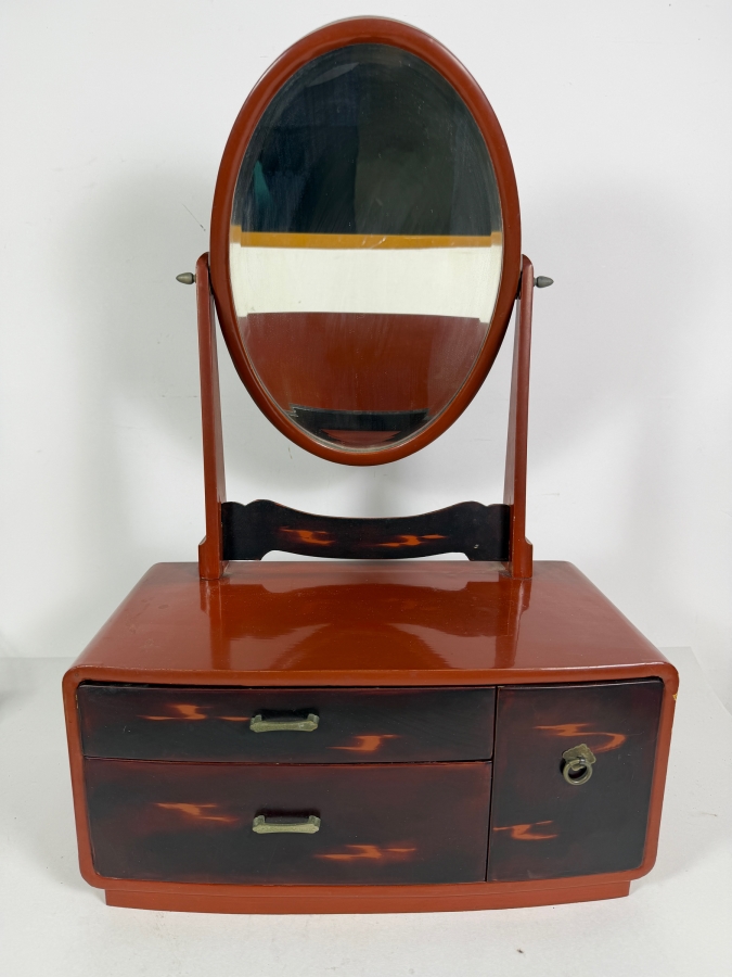 Vintage Japanese Red Lacquer Kyodai Tabletop Vanity 14W X 7.5D X 21H [Photo 2]