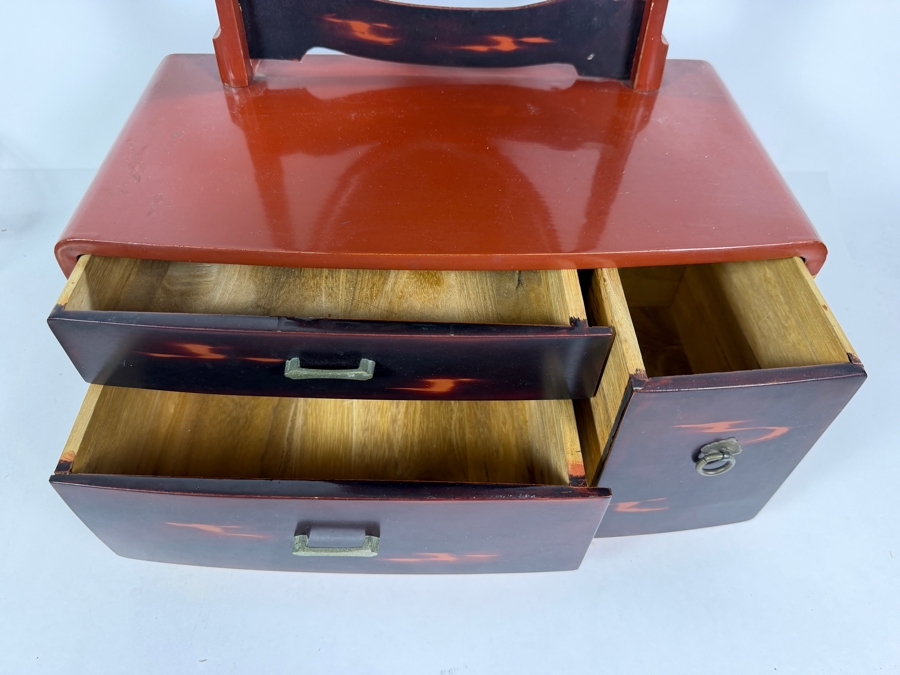 Vintage Japanese Red Lacquer Kyodai Tabletop Vanity 14W X 7.5D X 21H [Photo 9]