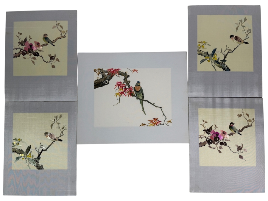 (5) Chinese Wheat Stalk Cutting Pictures of Various Birds Smaller Ones Measure 6' X 6'