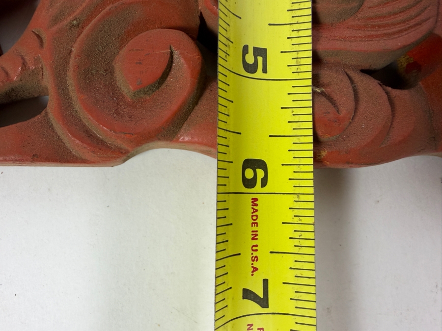 Pair of Vintage Chinese Carved Wood Panels Featuring Red-Painted Dragons Each Measure 23'W X 6'H [Photo 8]