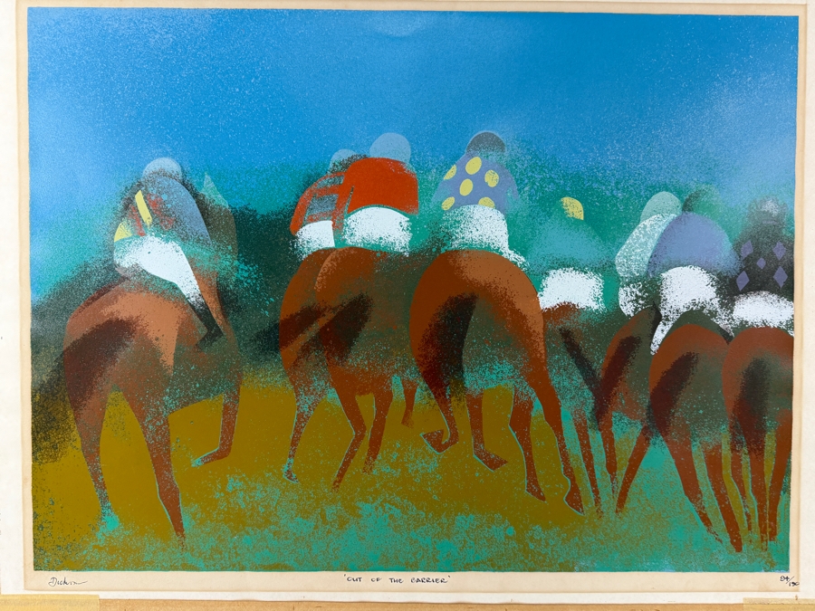 Robert Dickerson (1924–2015, Australian) Screenprint on Paper Titled 'Out of the Barrier' Artist Signed Lower Left and Numbered 95 of 150 30' X 21.5'H