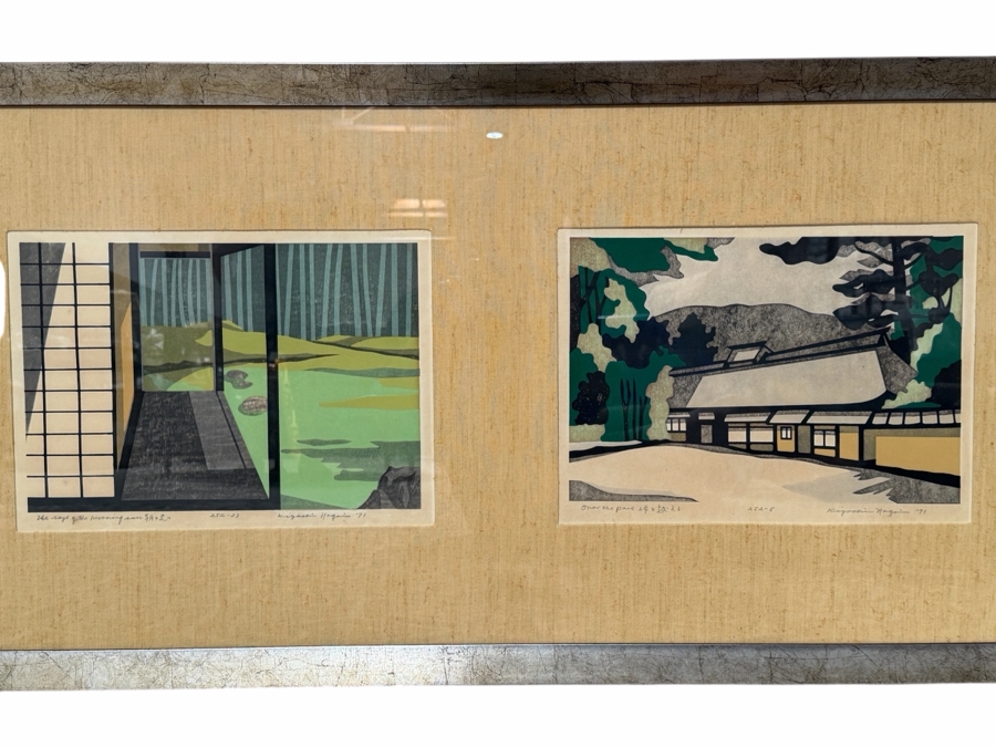 Kiyoshi Nagai (1911–1984) Pair of Mid-Century Woodblock Prints Titled 'The Rays of the Morning Sun' and 'Over the Pass' Both Artist Signed and Dated 1971 15.5W X 11.25H Professionally Framed 48W X 23.5H