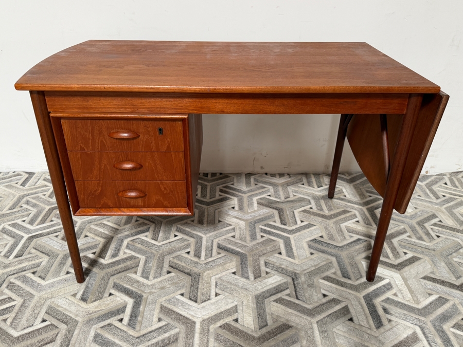 Vintage Mid-Century Danish Modern Arne Vodder for H. Sigh & Sons Teak Drop Leaf Desk 48W X 25.5D X 29.5H - Leaf Extends Desk an Additional 17' [Photo 3]