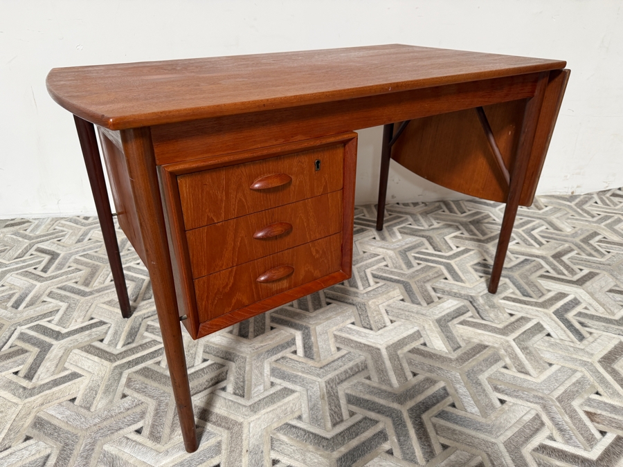 Vintage Mid-Century Danish Modern Arne Vodder for H. Sigh & Sons Teak Drop Leaf Desk 48W X 25.5D X 29.5H - Leaf Extends Desk an Additional 17' [Photo 7]