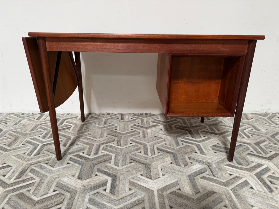Vintage Mid-Century Danish Modern Arne Vodder for H. Sigh & Sons Teak Drop Leaf Desk 48W X 25.5D X 29.5H - Leaf Extends Desk an Additional 17' [Photo 8]
