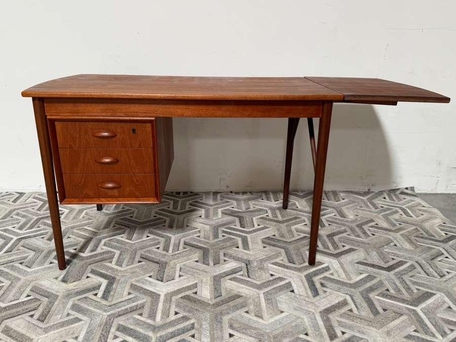 Vintage Mid-Century Danish Modern Arne Vodder for H. Sigh & Sons Teak Drop Leaf Desk 48W X 25.5D X 29.5H - Leaf Extends Desk an Additional 17' [Photo 4]