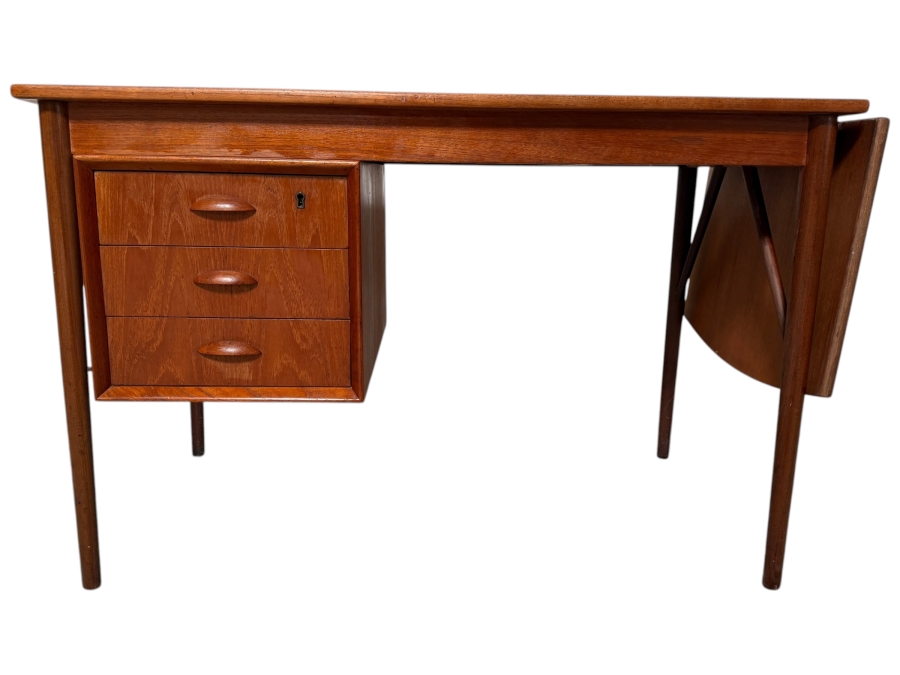 Vintage Mid-Century Danish Modern Arne Vodder for H. Sigh & Sons Teak Drop Leaf Desk 48W X 25.5D X 29.5H - Leaf Extends Desk an Additional 17'