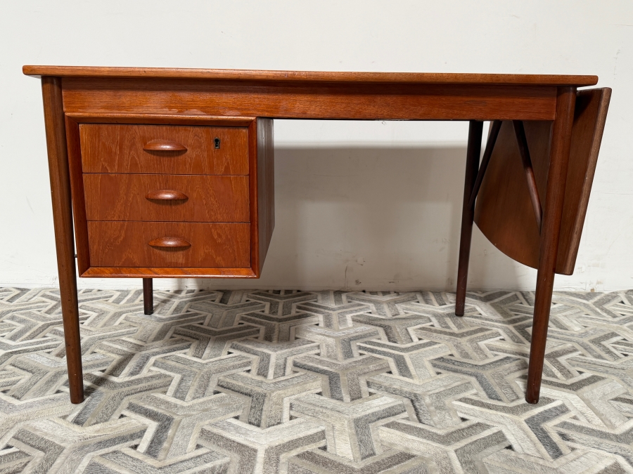 Vintage Mid-Century Danish Modern Arne Vodder for H. Sigh & Sons Teak Drop Leaf Desk 48W X 25.5D X 29.5H - Leaf Extends Desk an Additional 17' [Photo 2]
