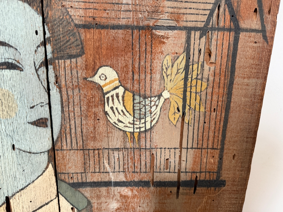 Dennis Redmond Original Painting on Board of a Japanese Geisha Staring at a Bird 23W X 48H [Photo 4]