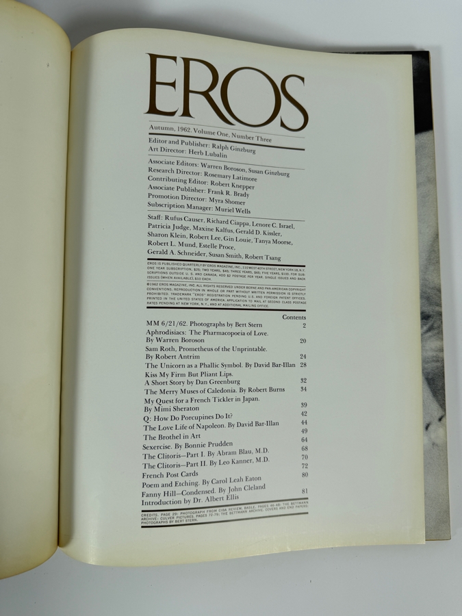 Vintage Hardcover Eros Magazine, Volume 1, Number 3 (Autumn 1962) Featuring the Legendary Final Studio Portraits ('Last Sitting') of Marilyn Monroe Taken by Photographer Bert Stern [Photo 6]