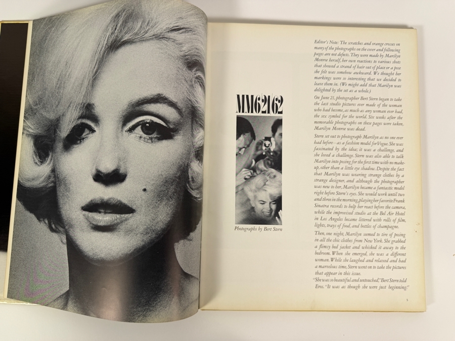 Vintage Hardcover Eros Magazine, Volume 1, Number 3 (Autumn 1962) Featuring the Legendary Final Studio Portraits ('Last Sitting') of Marilyn Monroe Taken by Photographer Bert Stern [Photo 8]