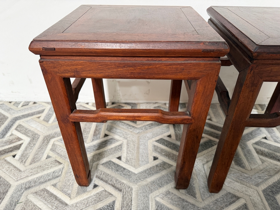 Pair of Vintage Chinese Wooden Square Stools Side Tables 14W X 14D X 18H [Photo 5]