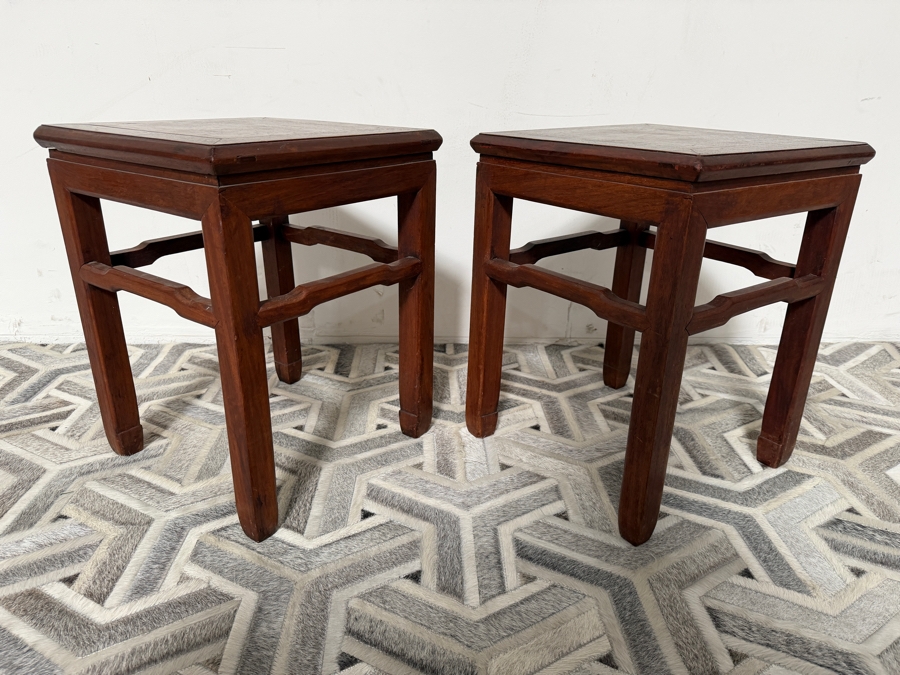 Pair of Vintage Chinese Wooden Square Stools Side Tables 14W X 14D X 18H [Photo 6]