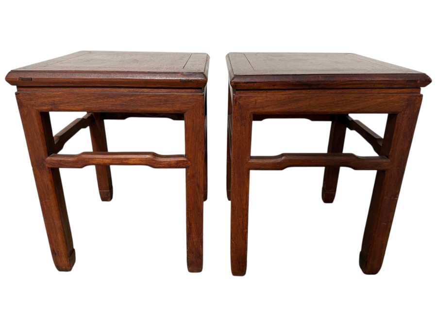 Pair of Vintage Chinese Wooden Square Stools Side Tables 14W X 14D X 18H