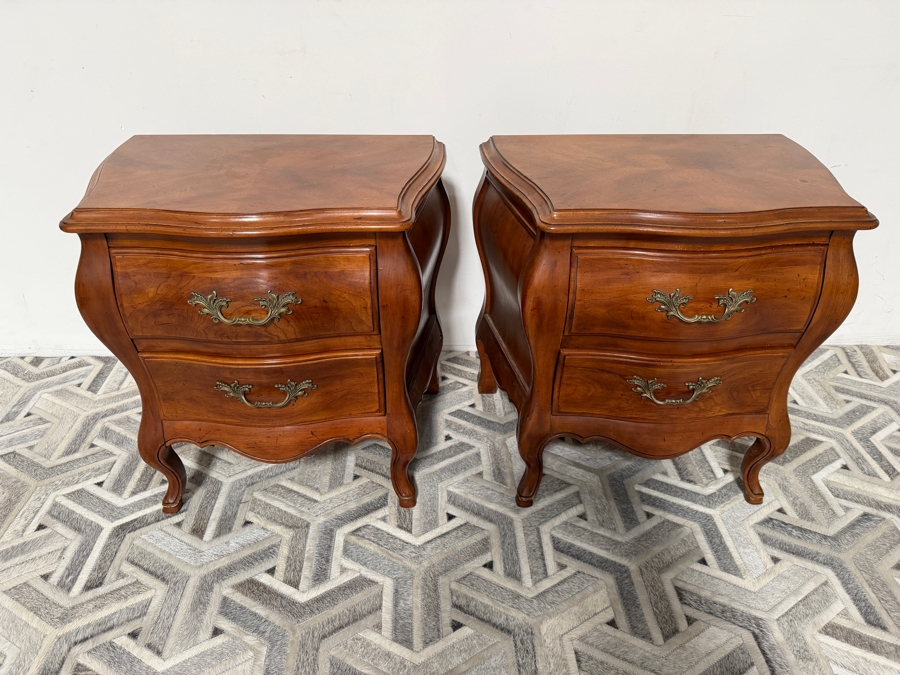 Pair of Vintage John Widdicomb Bombe Style Walnut Nighstands 24W X 18D X 24.5H [Photo 4]