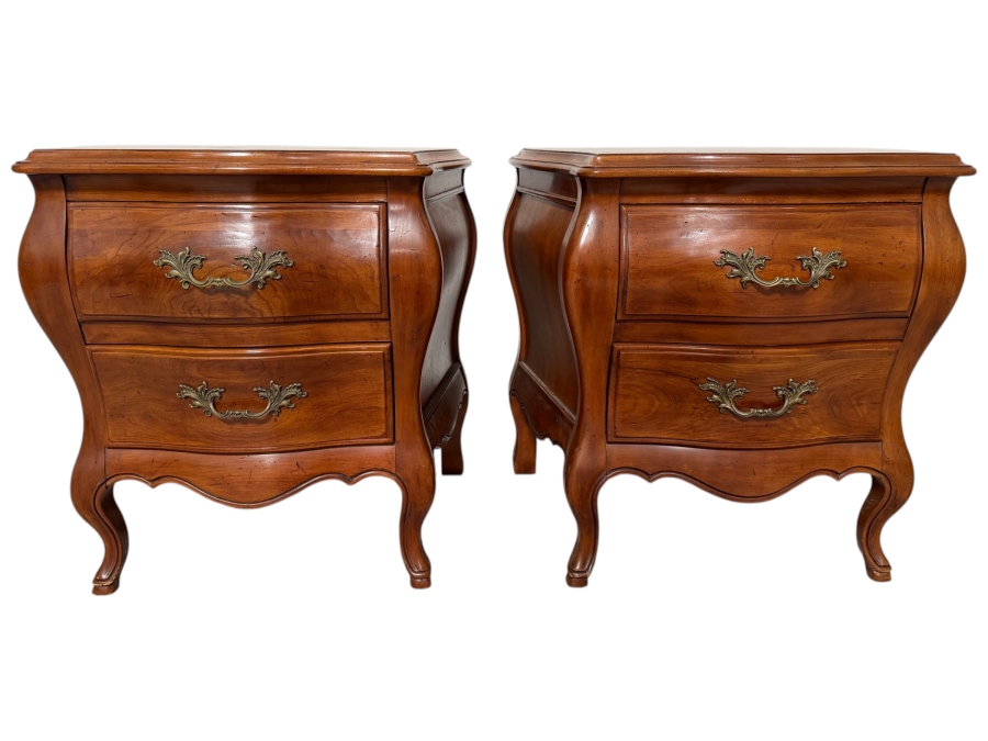 Pair of Vintage John Widdicomb Bombe Style Walnut Nighstands 24W X 18D X 24.5H