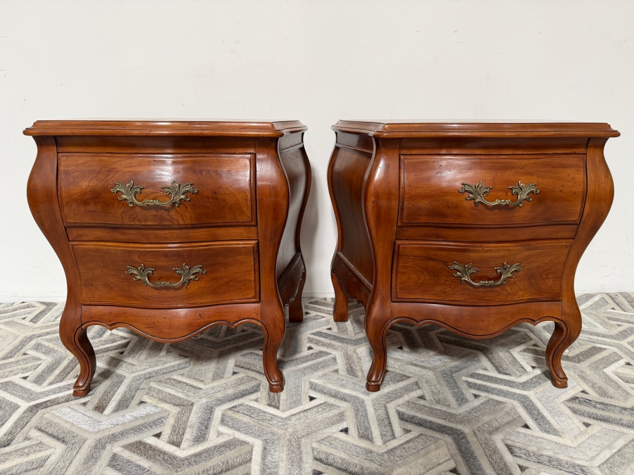 Pair of Vintage John Widdicomb Bombe Style Walnut Nighstands 24W X 18D X 24.5H [Photo 2]