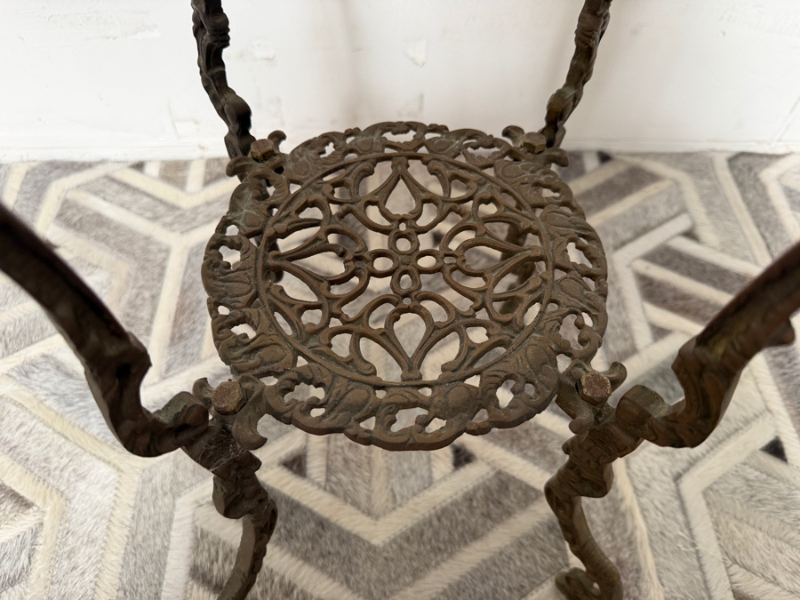Antique Victorian Cast Brass Plant Stand with Marble Top 14W X 29H [Photo 6]