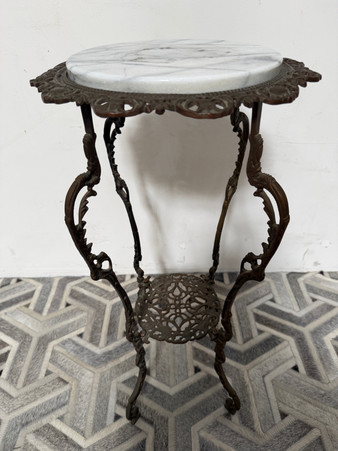 Antique Victorian Cast Brass Plant Stand with Marble Top 14W X 29H [Photo 2]