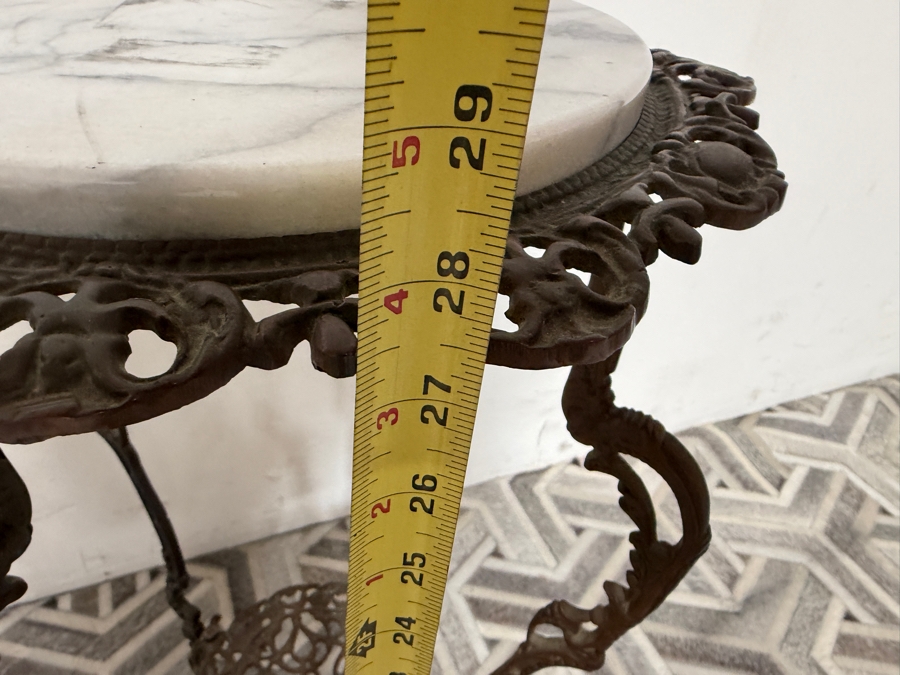 Antique Victorian Cast Brass Plant Stand with Marble Top 14W X 29H [Photo 8]