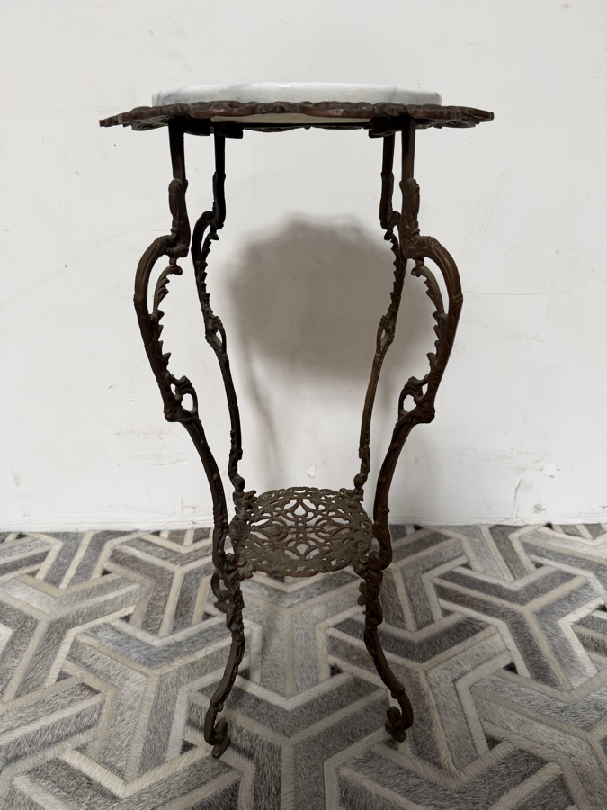 Antique Victorian Cast Brass Plant Stand with Marble Top 14W X 29H [Photo 3]