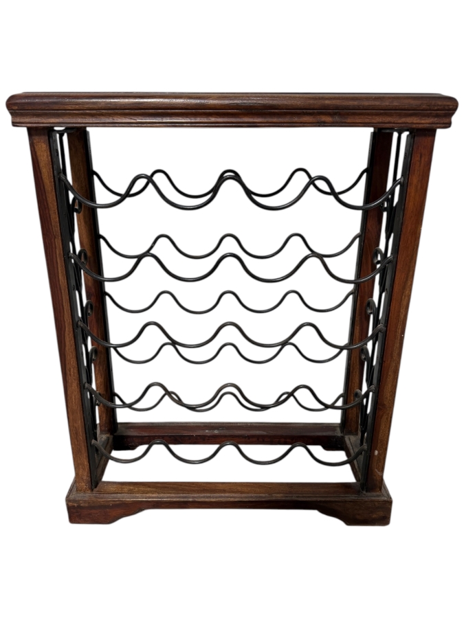 Vintage Wood and Wrought Iron Wine Rack 24W X 9D X 30H