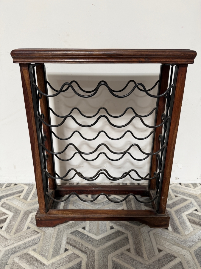 Vintage Wood and Wrought Iron Wine Rack 24W X 9D X 30H [Photo 2]