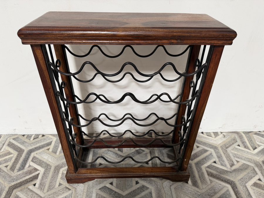 Vintage Wood and Wrought Iron Wine Rack 24W X 9D X 30H [Photo 3]
