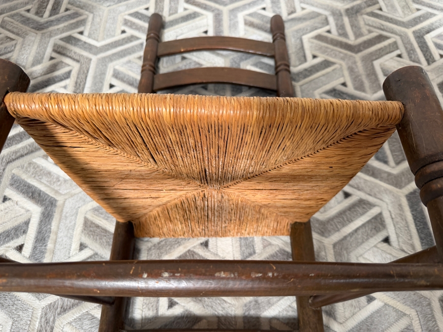 Pair of Vintage Wooden Ladderback Chairs with Hand-Woven Rush Seats 19W X 43H [Photo 6]