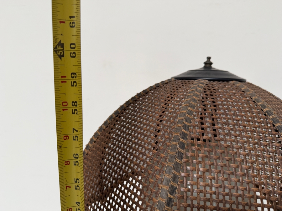 Vintage Floor Lamp with Drink Table Woven Cane Shade 60'H [Photo 4]
