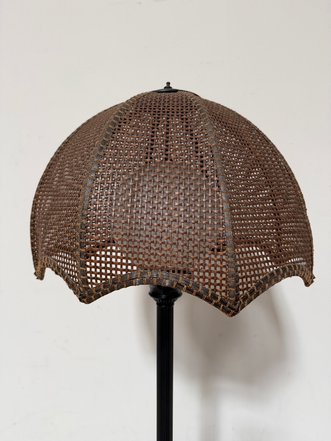 Vintage Floor Lamp with Drink Table Woven Cane Shade 60'H [Photo 3]