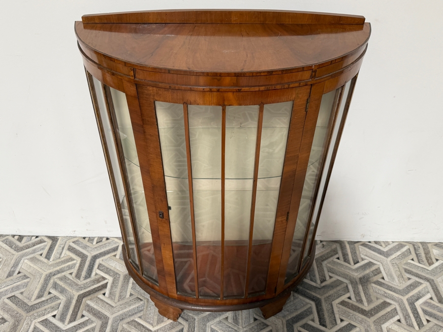 Antique Art Deco Demilune Walnut Curio Display Cabinet 36W X 15D X 48H [Photo 4]