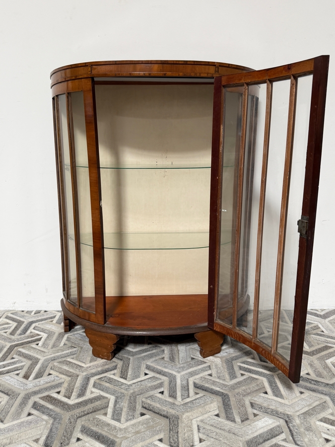 Antique Art Deco Demilune Walnut Curio Display Cabinet 36W X 15D X 48H [Photo 5]