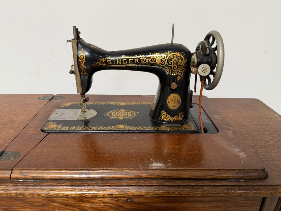 Antique Singer Treadle Sewing Machine with Oak Cabinet (Needs New Belt) 36W X 17D X 31H [Photo 7]